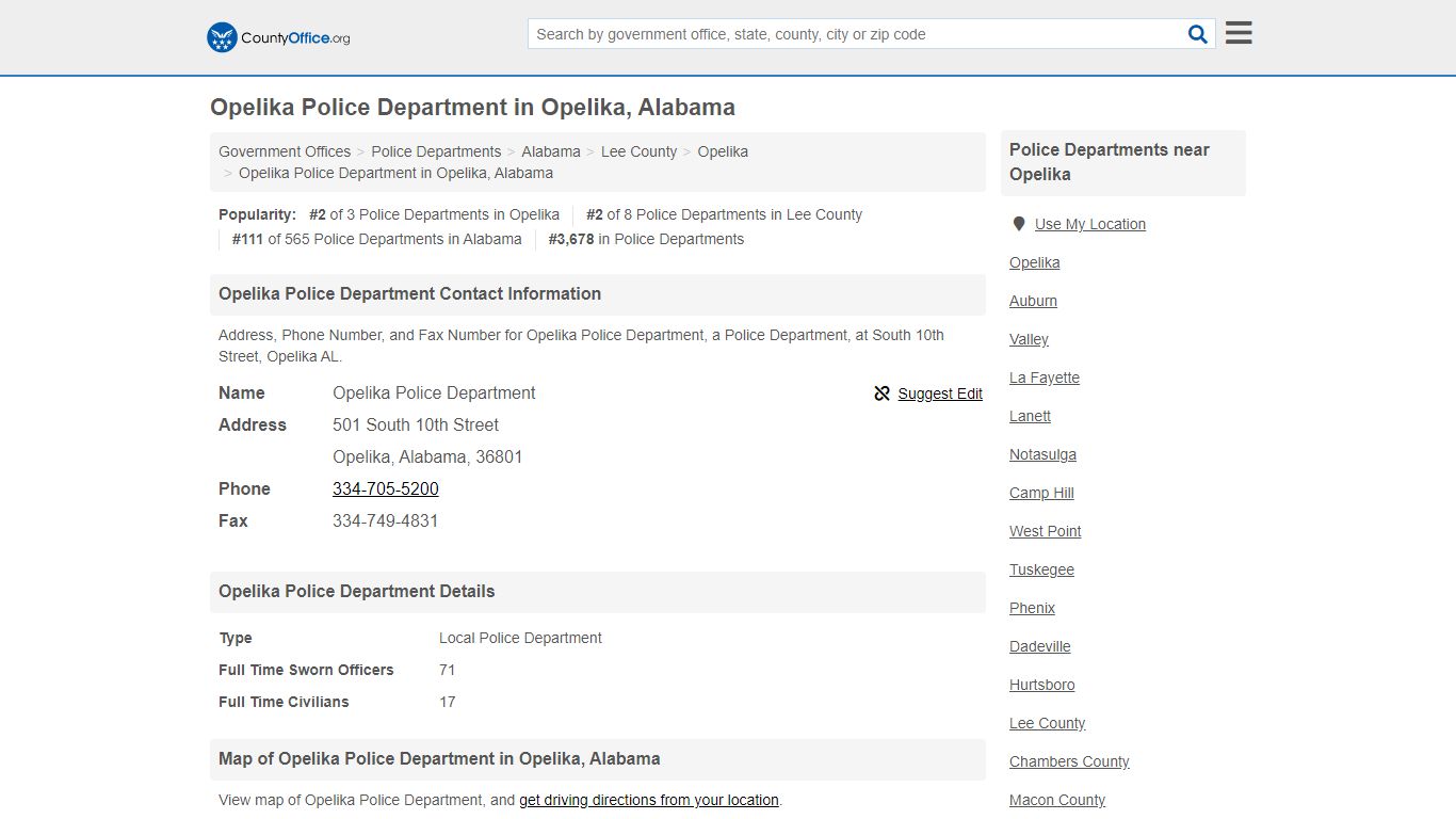 Opelika Police Department - Opelika, AL (Address, Phone, and Fax)